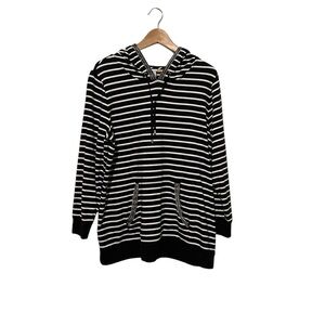 Chico’s Zinergy Black White Striped Hoodie with Chain Details Women’s Size Large